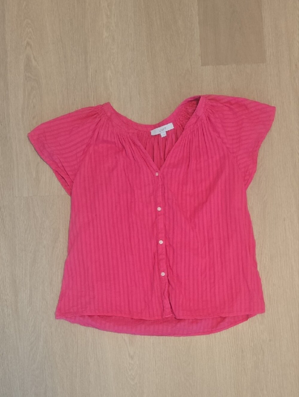 LOFT Bright Pink Short Sleeve Button Front Blouse Shirt Top